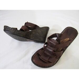 Born Sandals Womens 8 Brown Gator Heel Strappy Caged Wedge Shoes